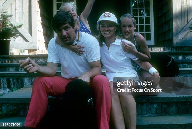 Pitcher Tom Seaver of the Cincinnati Reds with his wife Nancy Seaver and two daughters Sarah Seaver , Anne Elizabeth Seaver in Cincinnati, Ohio....