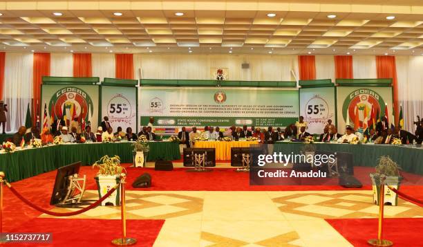 President of Nigeria Muhammadu Buhari delivers a speech during the 55th Ordinary Session of the Economic Community of West African States Authority...