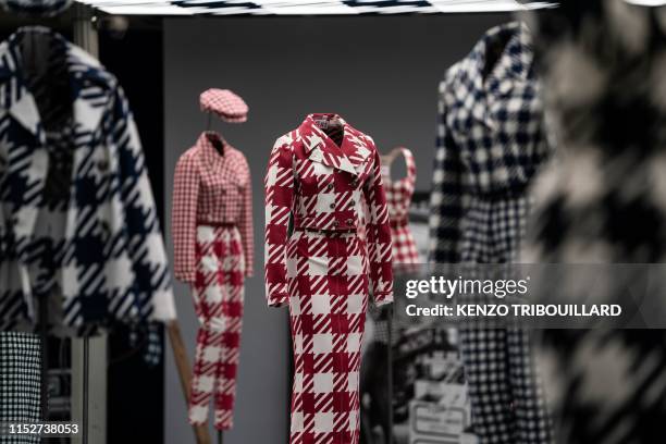 This photo taken on June 29, 2019 shows creations by French-Tunisian fashion designer Azzedine Alaia displayed as part of the "La collection Tati...