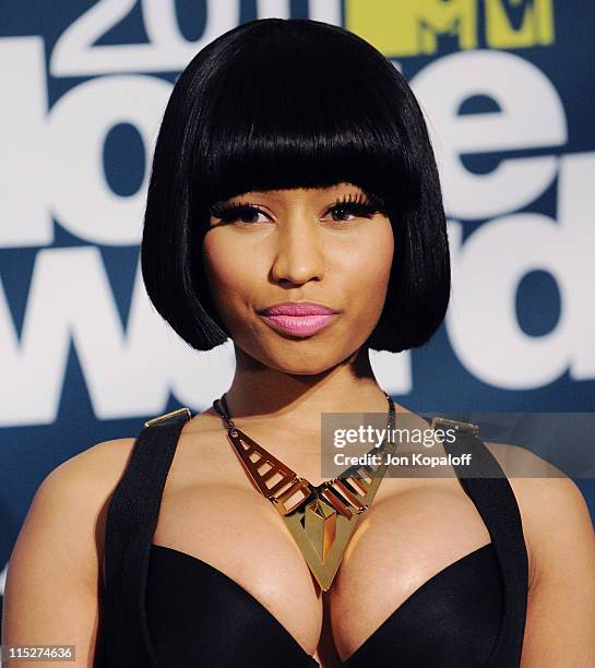 Recording Artist Nicki Minaj poses in the press room at the 2011 MTV Movie Awards at Gibson Amphitheatre on June 5, 2011 in Universal City,...