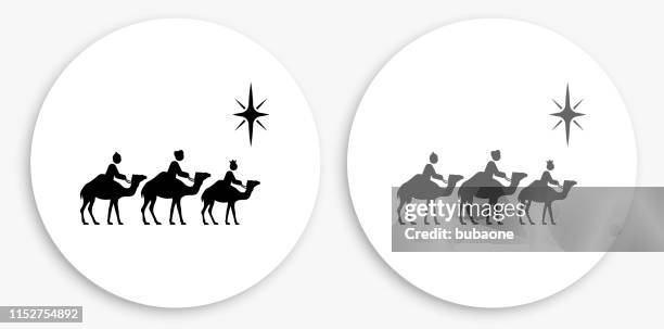 three wise men black and white round icon - wise men stock illustrations