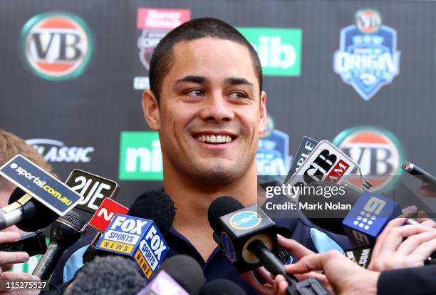 Jarryd Hayne speaks to the media during a New South Wales media session at Crowne Plaza, Coogee on June 6, 2011 in Sydney, Australia.