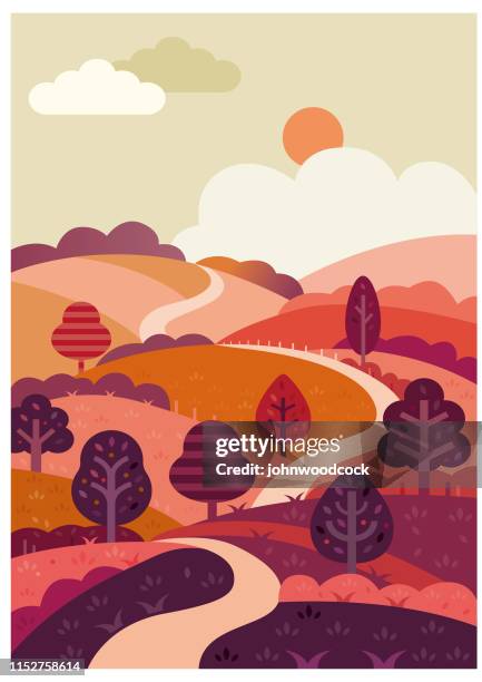 winding road and countryside illustration - winding road illustration stock illustrations