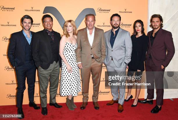 Wes Bentley, Gil Birmingham, Kelly Reilly, Kevin Costner, Cole Hauser, Kelsey Chow and Luke Grimes attend Paramount Network's "Yellowstone" Season 2...