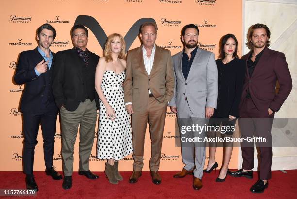 Wes Bentley, Gil Birmingham, Kelly Reilly, Kevin Costner, Cole Hauser, Kelsey Asbille and Luke Grimes attend the premiere party for Paramount...