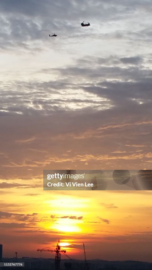 Helicopter sunset