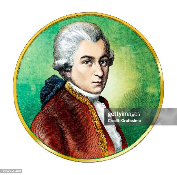 illustrations, cliparts, dessins animés et icônes de wolfgang amadeus mozart portrait de compositeur autrichien - musicien dessin