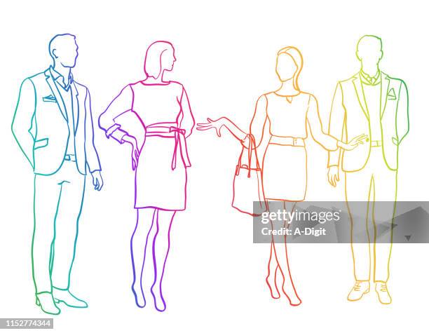 männer und frauen mannequins regenbogen - mini dress stock-grafiken, -clipart, -cartoons und -symbole