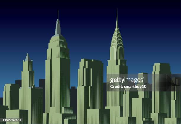 new york city skyline - new york city skyline night stock illustrations