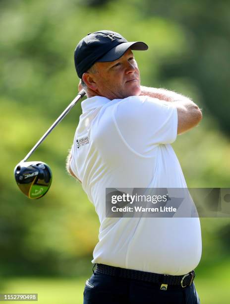 Marcus Fraser of Australia tees off on the 9th hole during the second round of the Belgian Knockout at Rinkven International Golf Club on May 31,...