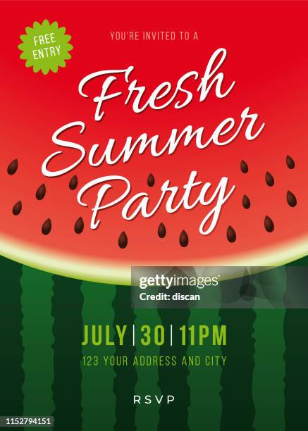 summer party invitation with watermelon background. - melon stock illustrations