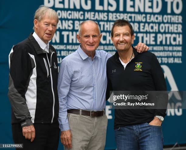 Dublin , Ireland - 29 June 2019; Former RTÉ gaelic games commentator Michéal O Muircheartaigh, Martin McAleese and the 'Great AK' Alan Kelly in...