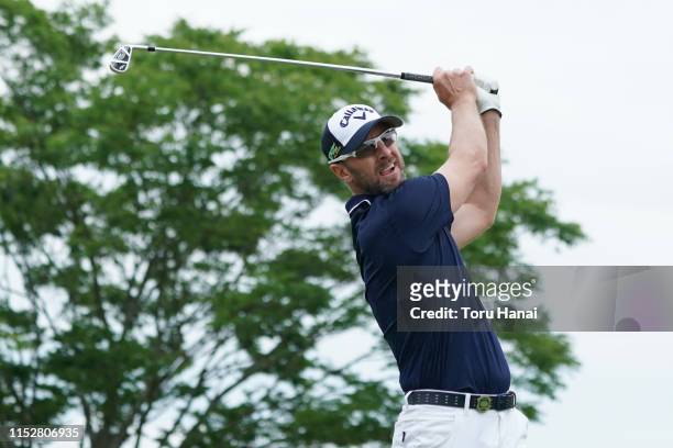 Brendan Jones of Australia hits a tee shot on the 9th hole during the second round of the Mizuno Open at the Royal Country Club on May 31, 2019 in...