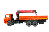 orange truck with crane