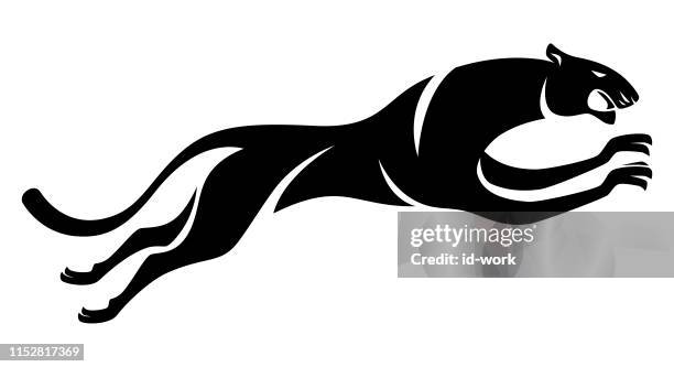 jumping cheetah silhouette - cheetah running stock illustrations
