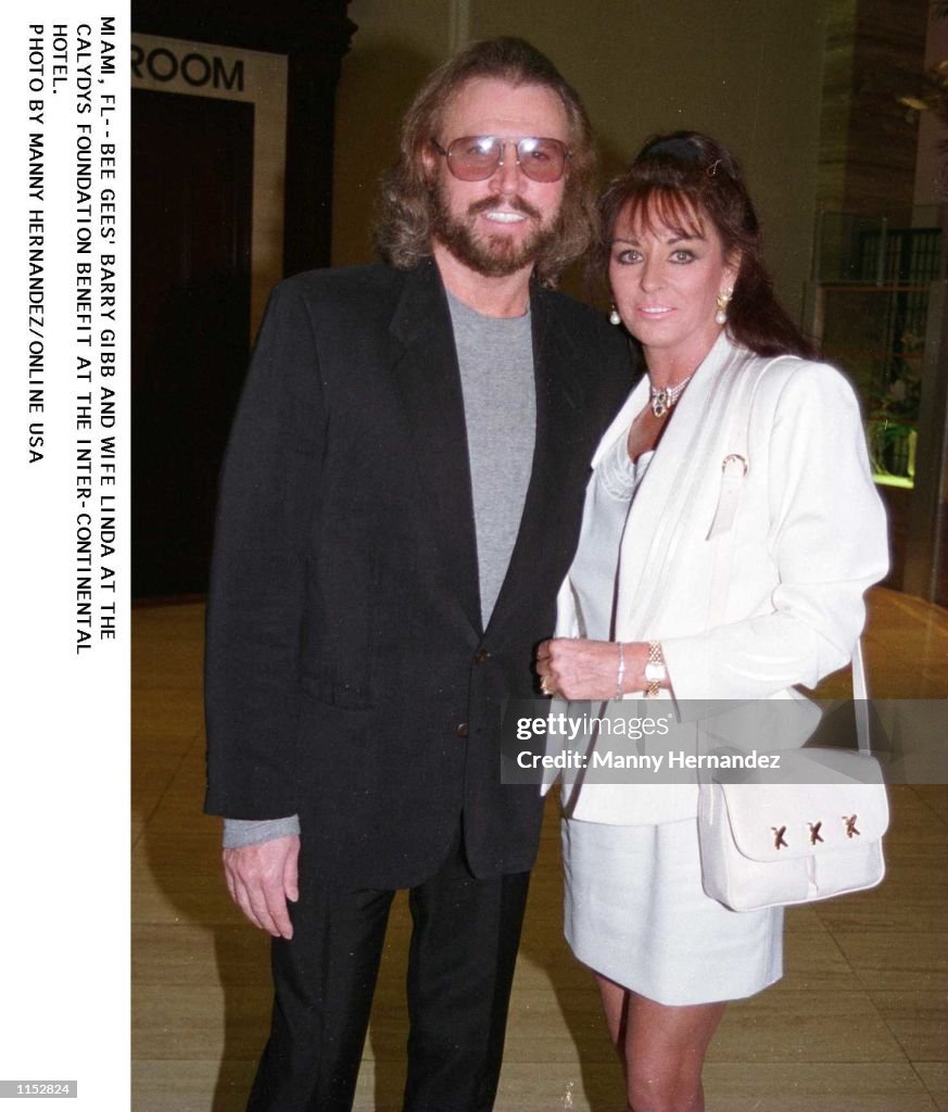 MIAMI, FL--BEE GEES'' BARRY GIBB AND WIFE LINDA AT CALYDYS FOUNDATION BENEFIT AT THE INTER-CONTINENT