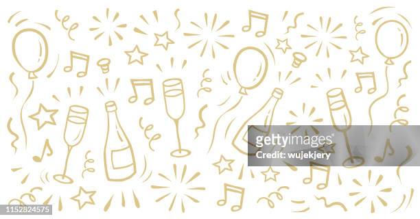 carnival, new year's eve, new year, party, ball, doodle background - new year 2019 stock illustrations
