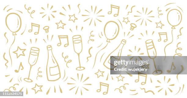 狂歡節, 新年前夜, 新年, 党, 舞會, 塗鴉背景 - champagne 幅插畫檔、美工圖案、卡通及圖標