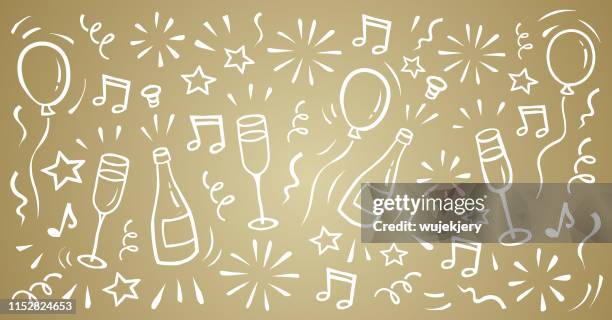 carnival, new year's eve, new year, party, ball, doodle background - drinking glass stock illustrations