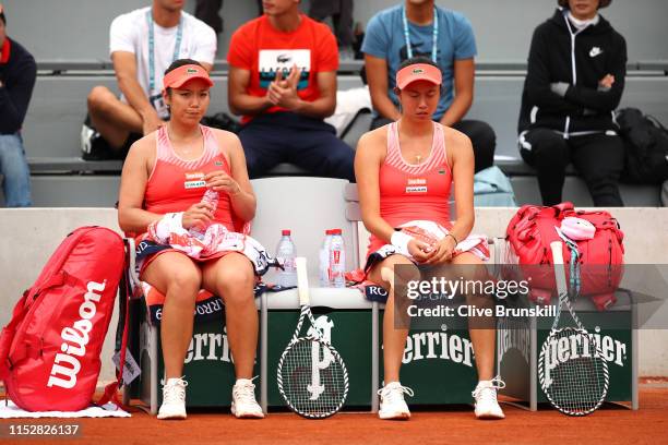 Hao-Ching Chan of Taipei and Latisha Chan of Taipei during their doubles match against Daria Kasatkina of Russia and partner Anett Kontaveit of...