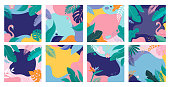 Summer Sale posters with tropic leaves and flamingo, banner and background in modern flat style. Vector illustration