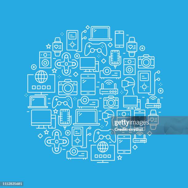 electronics and devices related pattern design - electronics store laptop stock illustrations