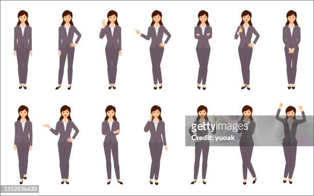 set of businesswoman isolated on white background - cartoon office background stock illustrations