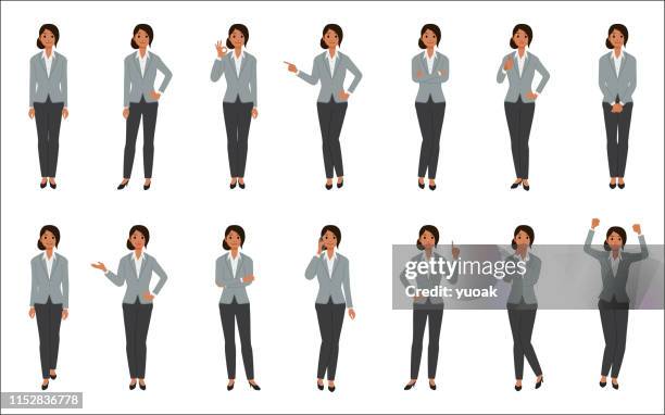 set von afrikanischer amerikanischer geschäftsfrau isoliert auf weißem hintergrund - black thumbs up white background stock-grafiken, -clipart, -cartoons und -symbole