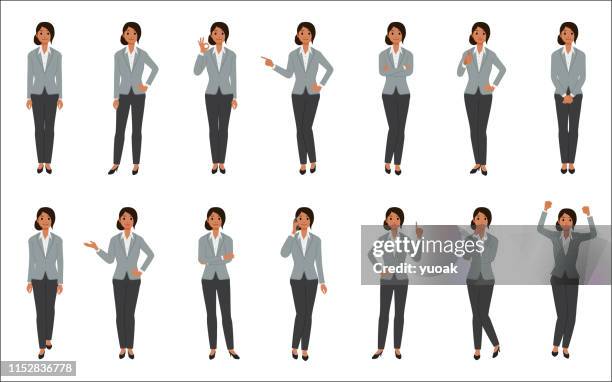 ilustraciones, imágenes clip art, dibujos animados e iconos de stock de conjunto de empresaria afroamericana aislada sobre fondo blanco - brazos cruzados