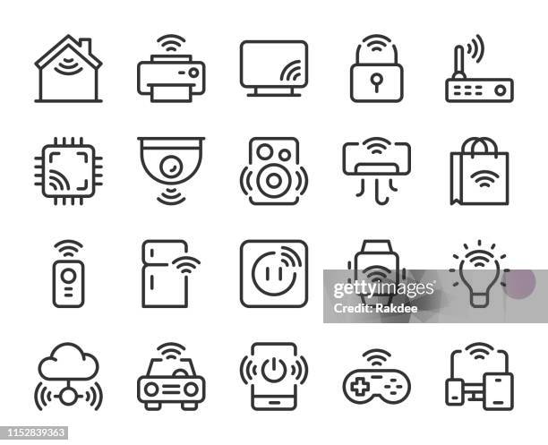 stockillustraties, clipart, cartoons en iconen met internet van dingen-de pictogrammen van de lijn - multimedia