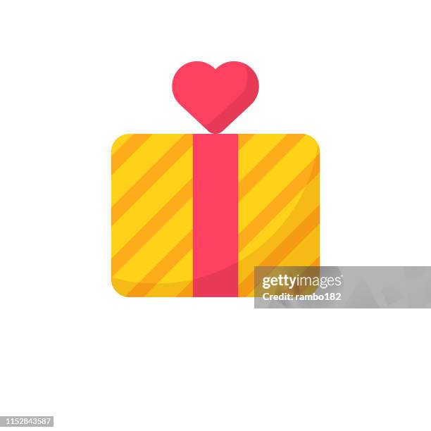 striped gift with heart shape flat icon. pixel perfect. for mobile and web. - exchanging gift stock illustrations