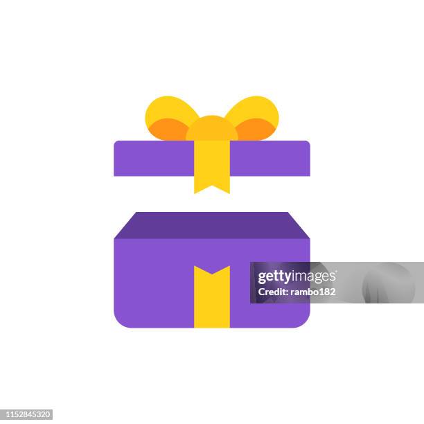 opened gift flat icon. pixel perfect. for mobile and web. - unwrapping present stock illustrations