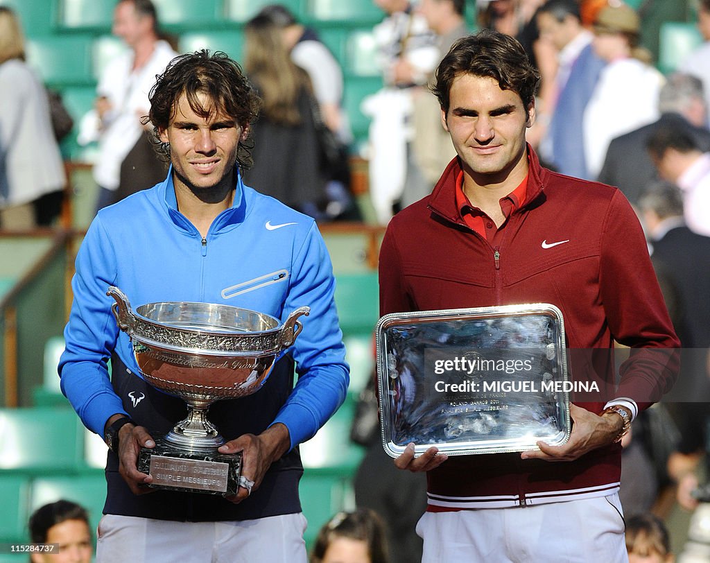 Spain's Rafael Nadal (L) and Switzerland