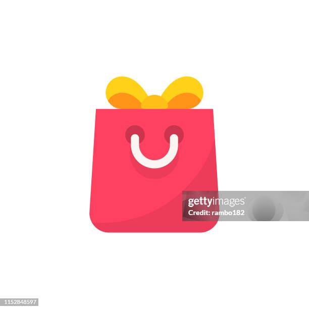 gift shopping flat icon. pixel perfect. for mobile and web. - unwrapping package stock illustrations