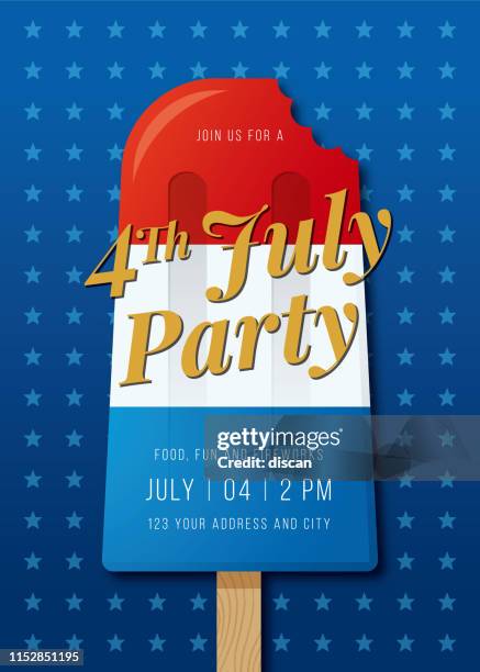 bildbanksillustrationer, clip art samt tecknat material och ikoner med 4 juli inbjudan med popsicle. - american 4th july celebrations