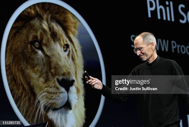 Apple CEO Steve Jobs delivers the keynote address at the 2011 Apple World Wide Developers Conference at the Moscone Center on June 6, 2011 in San...