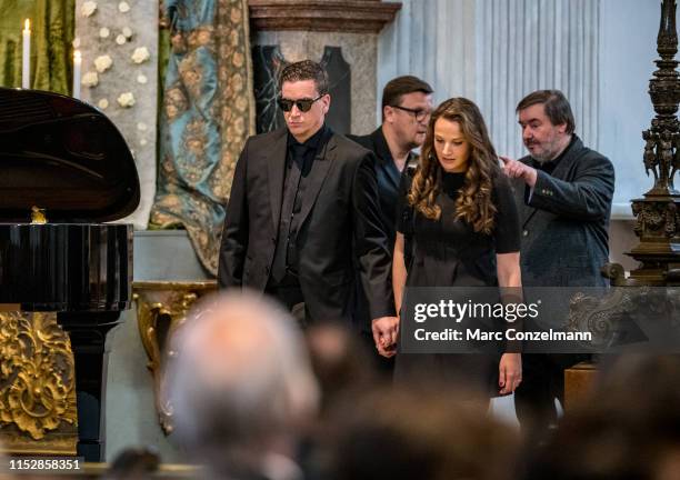 Dominik Elsner is seen during the funeral service for German actress Hannelore Elsner on May 31, 2019 in Munich, Germany. The actress died at age 76...