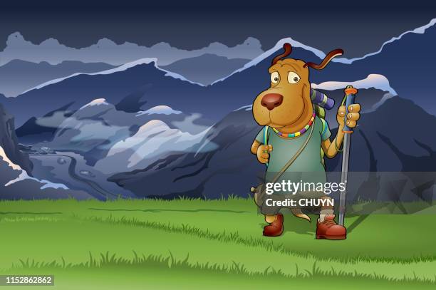 mountaineer dog - backpacking stock illustrations