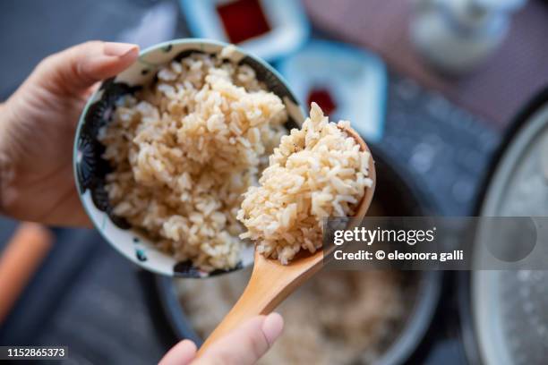 steamed rice - rijst stapelvoedsel stockfoto's en -beelden