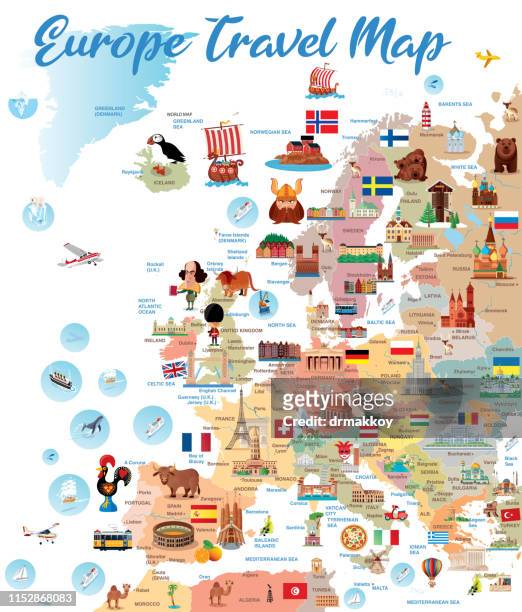 europ travel map - wahrzeichen stock-grafiken, -clipart, -cartoons und -symbole