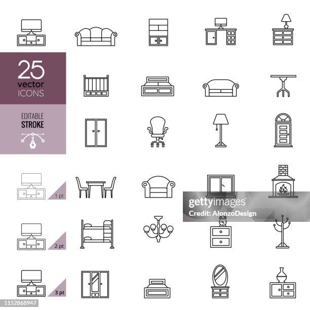 bildbanksillustrationer, clip art samt tecknat material och ikoner med möbel linje ikon uppsättning. redigerbar stroke. - buffet table