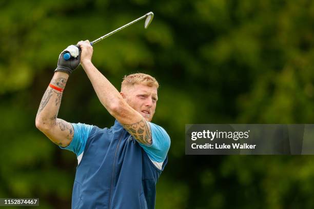 England cricketer Ben Stokes in action during the PCA Team England Golf Day at The Grove on May 31, 2019 in Watford, England.