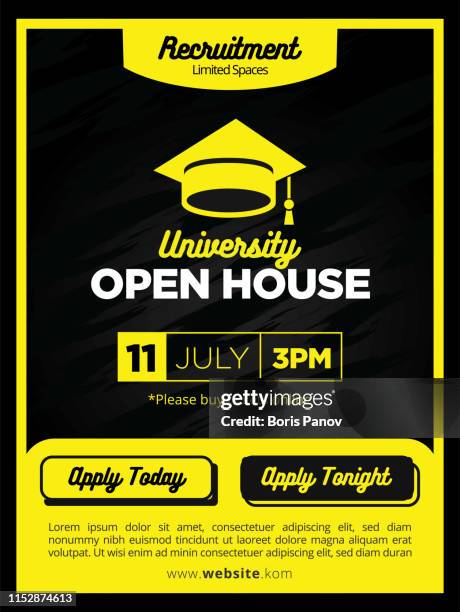 strong and bold yellow real estate open house poster or flyer template - open house stock illustrations