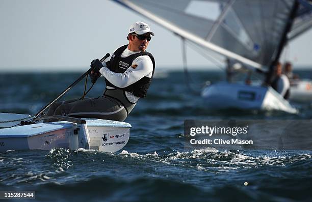 Ben Ainslie of Great Britain in action during the Finn Class race on day one of the Skandia Sail For Gold Regatta at the Weymouth and Portland...