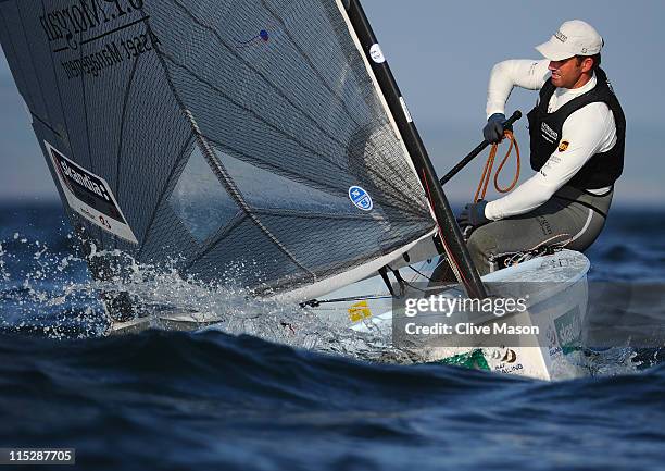 Ben Ainslie of Great Britain in action during the Finn Class race on day one of the Skandia Sail For Gold Regatta at the Weymouth and Portland...