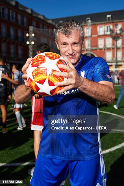 Davor Suker of Ultimate Champions Blue celebrates after Ultimate Champions Tournament at Champions Festival at Plaza Mayor on May 31, 2019 in Madrid,...