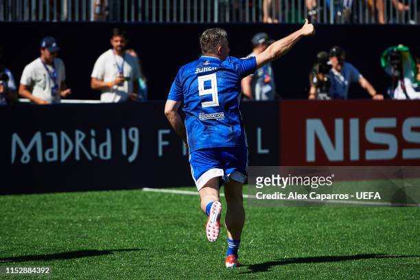 Davor Suker of Ultimate Champions Blue celebrates during Ultimate Champions Tournament at Champions Festival at Plaza Mayor on May 31, 2019 in...