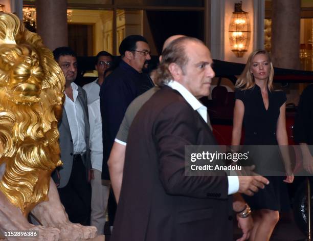 Hollywood actor Steven Seagal and his wife Erdenetuya Seagal arrive at a private villa on an invitation from Turkish American Business Association -...