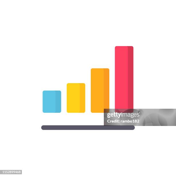 ilustraciones, imágenes clip art, dibujos animados e iconos de stock de gráfico de barras icono plano. pixel perfect. para móvil y web. - gráfico de barras