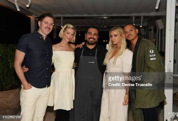 Kyle Newman, Jaime King, Chef JoJo Ruiz, Ashlee Simpson Ross and Evan Ross attend opening weekend of Serea restaurant at Hotel Del Coronado on June...